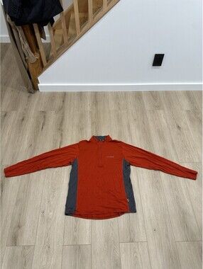 Mont-bell Super Merino Wool Quarter Zip Shirt Size XL Red Orange Flaws